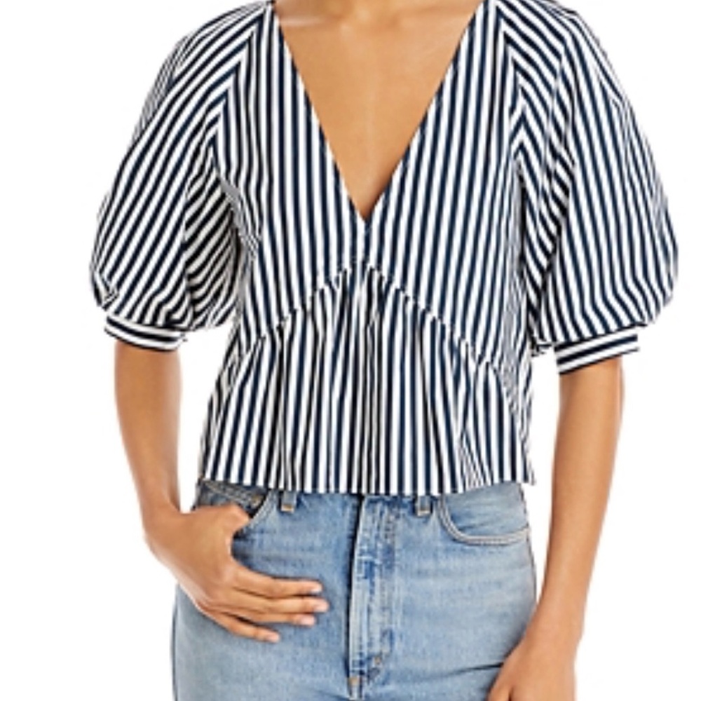 FRAME Denim Puff Sleeve V-Neck